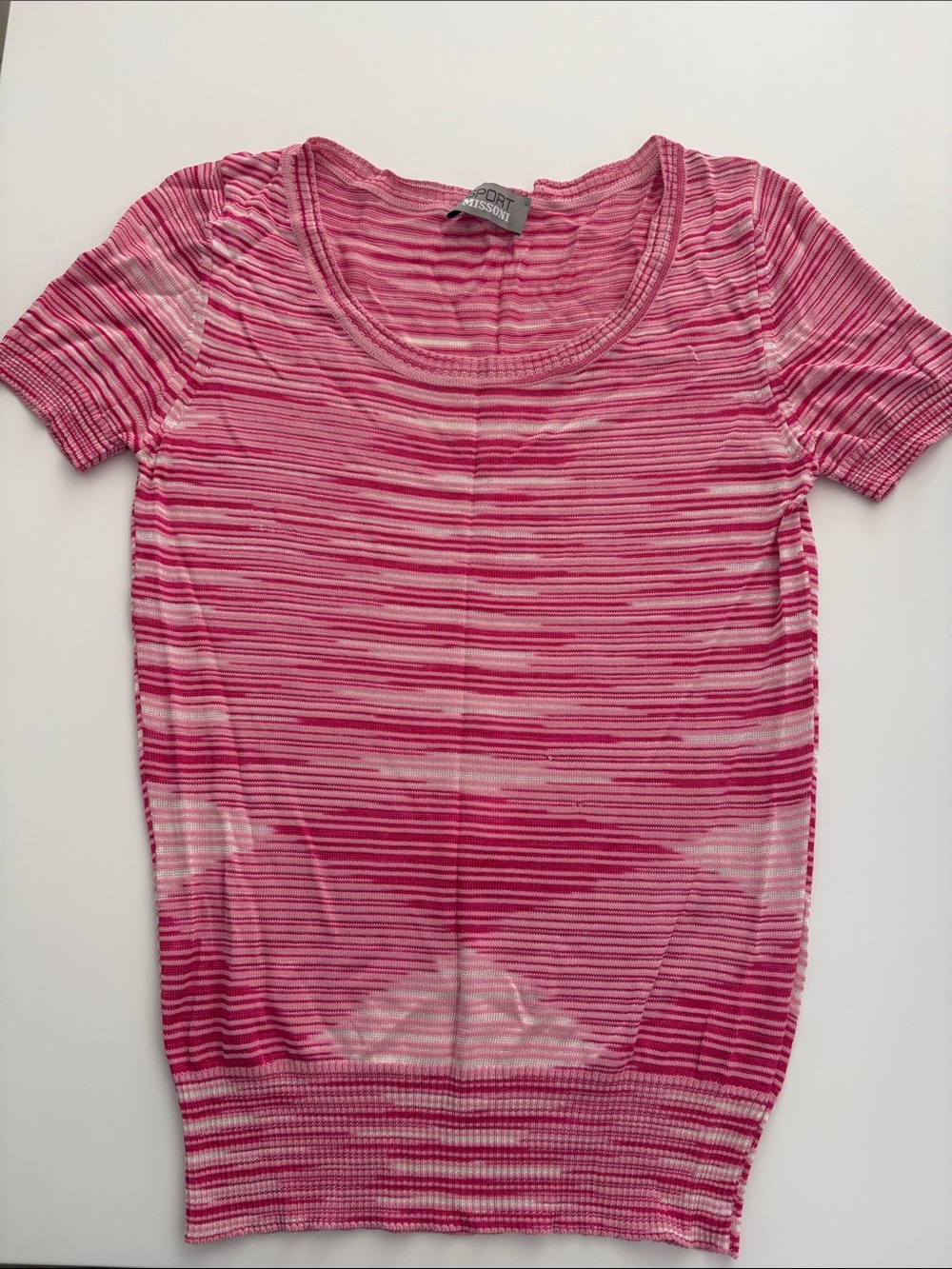 Missoni Pink & White Short-Sleeve Striped Knit Top